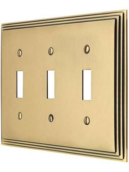 Mid-Century Toggle Switch Plate - Triple Gang in Antique Brass.